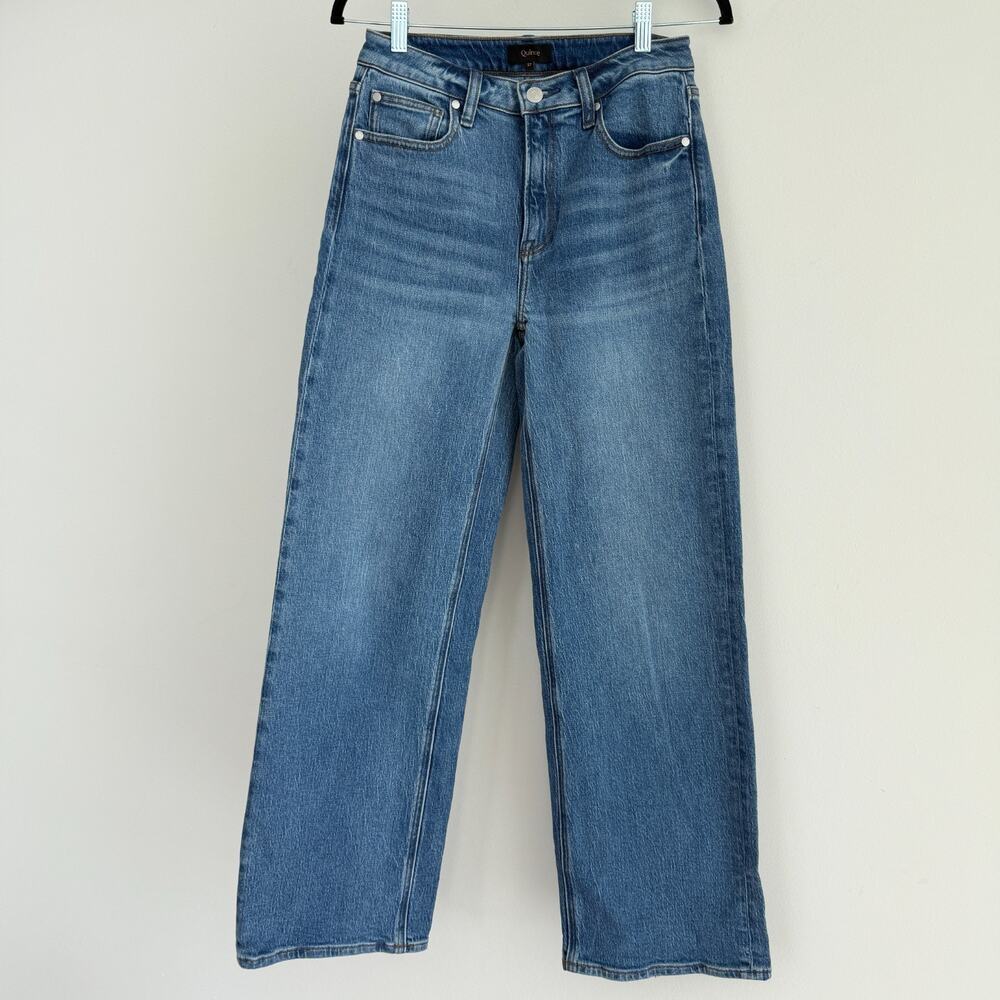 Quince Bella Jeans Womens 27 High Rise Relaxed Straight Stretch Denim Atlantic - Picture 1 of 12